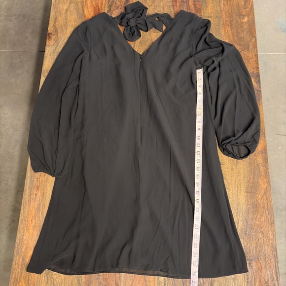 INC International Concepts Black Bow Tie Neck Dress | Puff Sleeve A-Line | Small - Picture 3 of 5